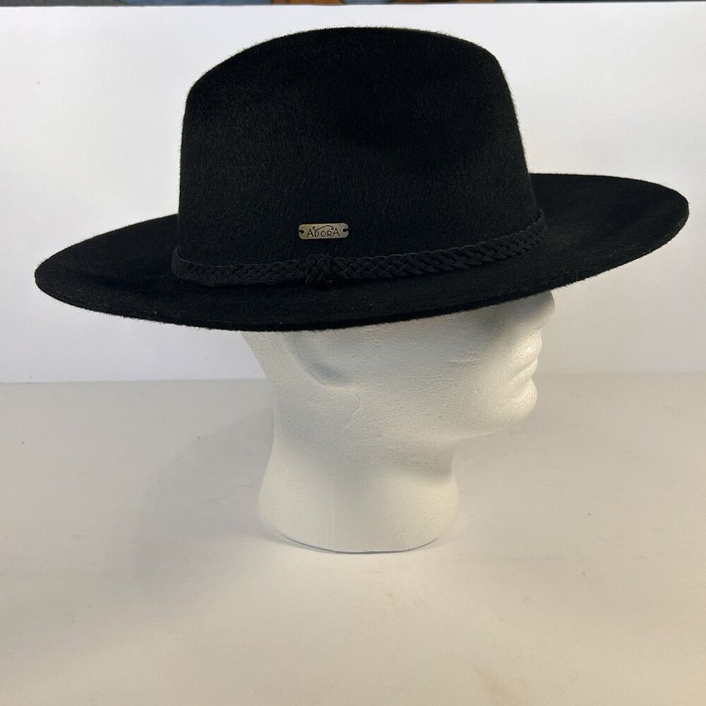 Adora Western Style Wool Hat Black Braided Leather Accent One Size USA Made - Picture 2 of 12